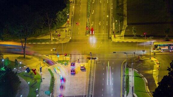 新加坡城市夜光交通十字路口屋顶街景4k时间推移