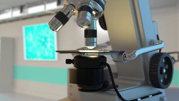 医学研究概念-科学显微镜自动工作4K超高清60fps3D动画