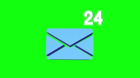 动画电子邮件应用程序图标接收通知快速接收邮件绿色背景