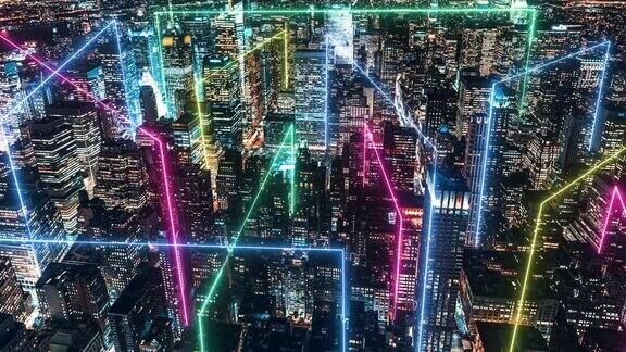 PAN智慧城市与元宇宙概念曼哈顿的夜晚