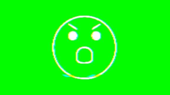 绿色背景上带有故障效果的愤怒表情符号Emoji运动图形