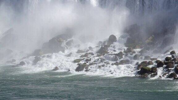在加拿大安大略省尼亚加拉瀑布水撞击岩石(特写右)