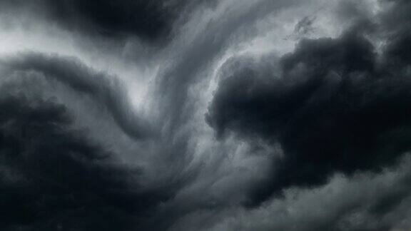 风暴天空延时-黑暗戏剧性的云在雷暴雨和风极端天气抽象的背景
