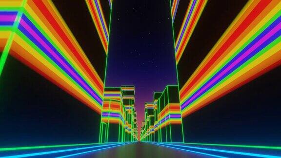 未来城市霓虹灯VJ合成波循环3D动画音乐视频