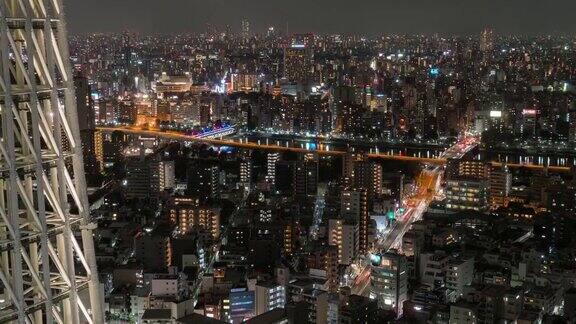 时间流逝的东京城市景观与各种建筑摩天大楼日本