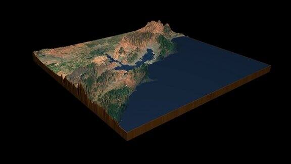 旧金山地形地图3D渲染360度循环动画