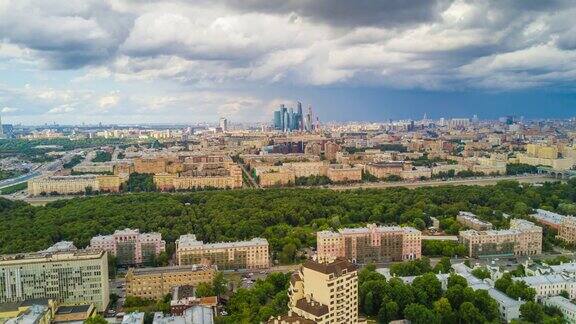 夏日著名的莫斯科城市景观空中延时4k俄罗斯全景图