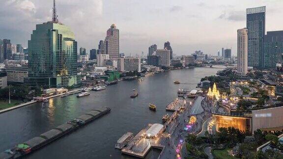 泰国曼谷的城市风景从白天到晚上的湄南河