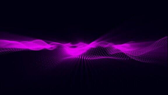 黑色抽象背景和紫色数字点形成波浪未来现代数字抽象和技术点波背景数据的技术在黑色背景上连接点和线3d插图和4k镜头