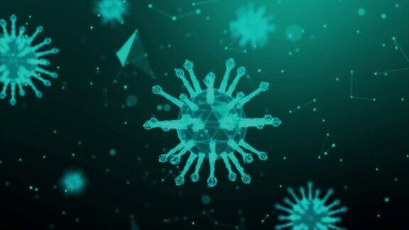 三维绘制2019冠状病毒疫情概念线框病毒病毒2019-ncov流感爆发三维医学的浮动流感病毒细胞在显微镜下世界大流行风险概念