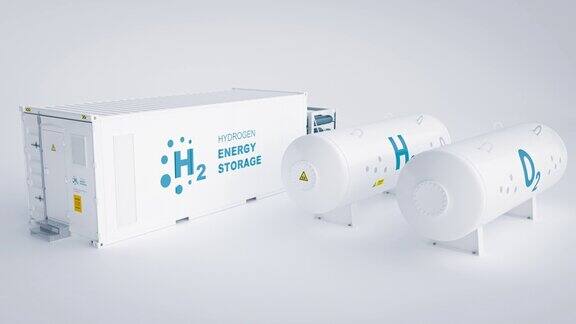 可再生能源储存-氢气清洁电力设施位于白色背景3d渲染