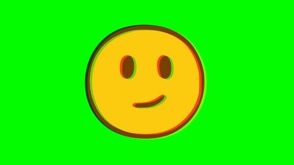绿色背景上可爱的笑脸表情小故障效果Emoji运动图形