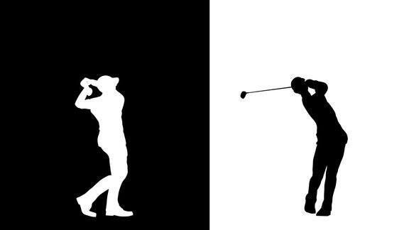 高尔夫球手挥杆轮廓和前视图