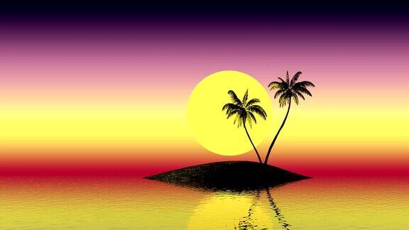 3d动画岛上的棕榈树旅游度假