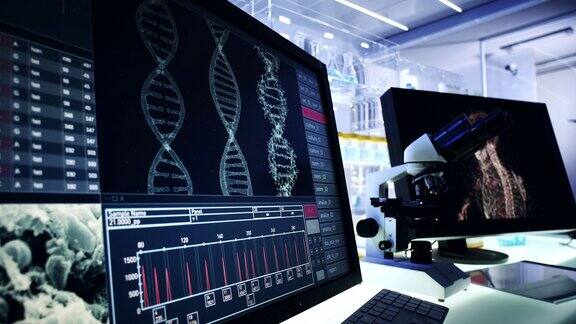 未来的实验室设备电脑屏幕上的DNA研究