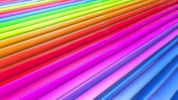 彩虹色抽象条纹背景在4k与明亮的光泽油漆平滑无缝的渐变颜色动画直线1
