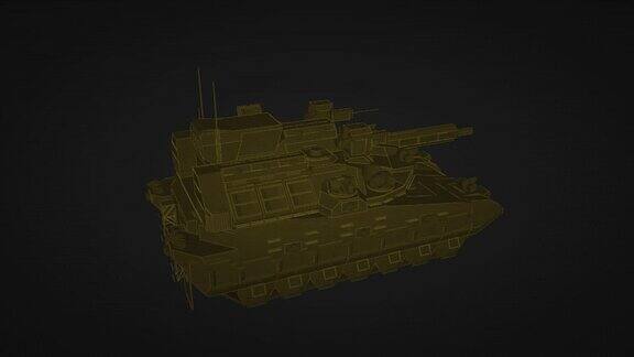 循环旋转的UI动画视频的军事坦克与棕色坦克在循环坦克部队的未来全息图在黑色背景