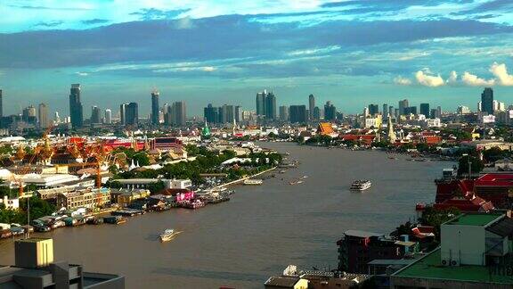 4kWatPhraKaeo和河曼谷河鸟瞰图建筑-活动大皇宫-曼谷