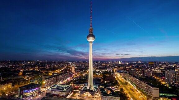 柏林电视塔日落到夜晚的时间流逝