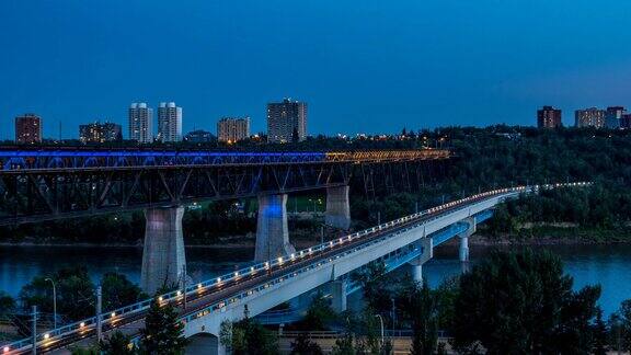 艾伯塔省埃德蒙顿高架桥壮观的昼夜延时
