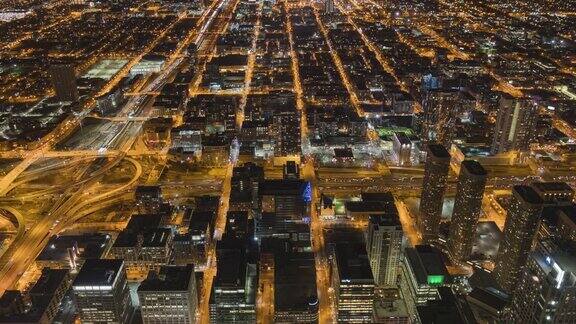 4K超高清延时:芝加哥夜间交通鸟瞰图
