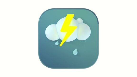 3D雷雨云图标白色背景上的灰色按钮上有雨平滑的4K动画周期