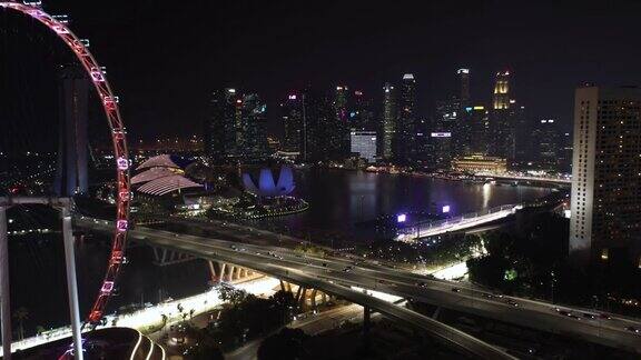 新加坡城市夜景实时鸟瞰图
