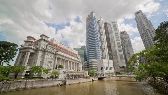 日光新加坡滨江市中心著名的酒店全景4k时间流逝