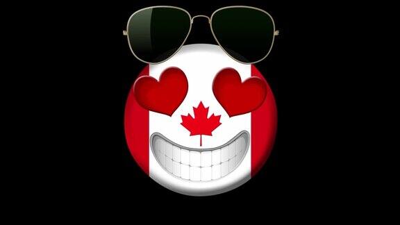 加拿大动画微笑的脸与加拿大国旗隔离的Alpha频道(透明背景)动画Emoji笑脸图标动画表情符号加拿大旅游