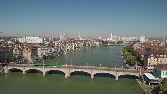 鸟瞰图中莱茵桥在巴塞尔瑞士