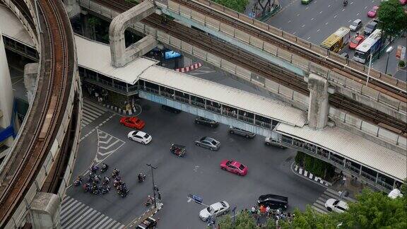 俯视图曼谷的交通时间流逝
