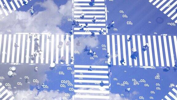 二氧化碳二氧化碳排放全球空气气候污染概念人行横道人蓝天