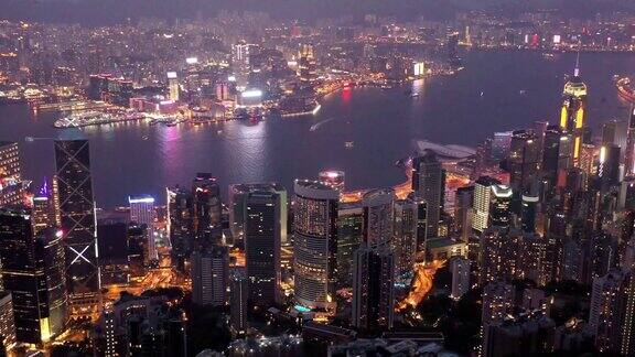 夜晚的香港江两边城市夜景