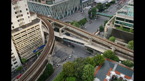 俯视图曼谷的交通时间流逝