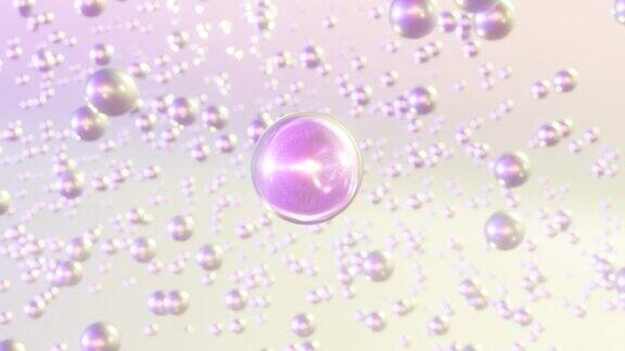 微距拍摄的各种粉红金气泡在水中上升的光背景