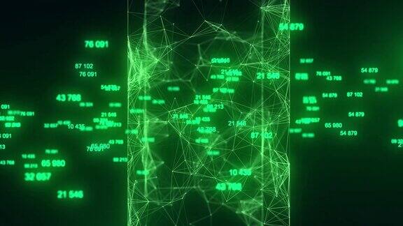 技术区块链网络连接未来科技浪潮大数据可视化网络安全背景通过绿色立方体移动大数据3d渲染