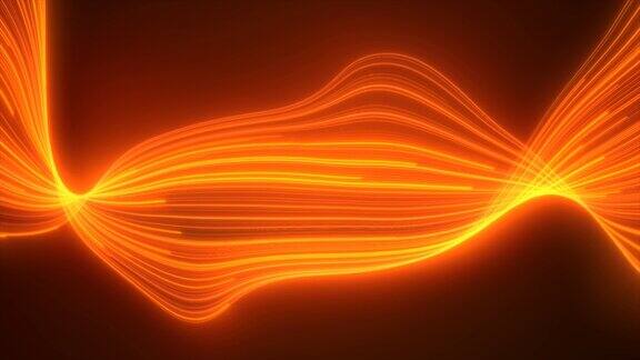 抽象的黄色橙色发光飞波从线条能量神奇的背景