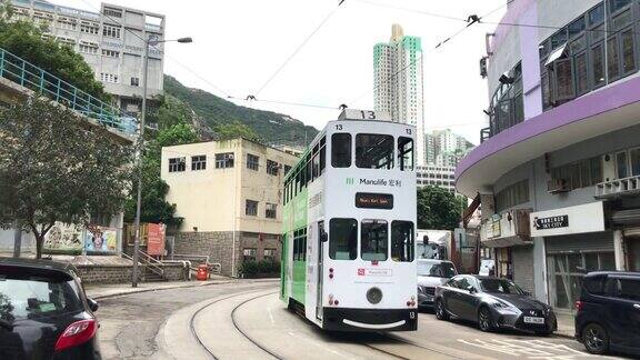 香港市景-有轨电车在筲箕湾转角处