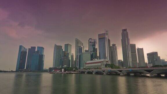 阴天新加坡滨海湾市中心全景4k时间推移