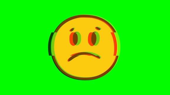 绿色背景上的悲伤表情小故障效果Emoji运动图形