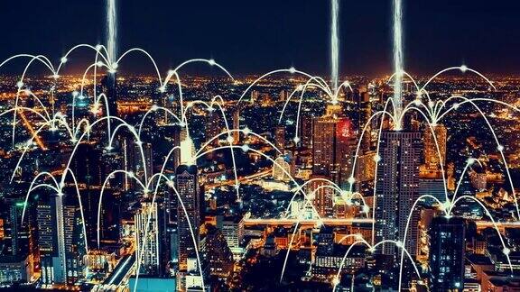 智能数字城市和全球化的抽象图形显示连接网络