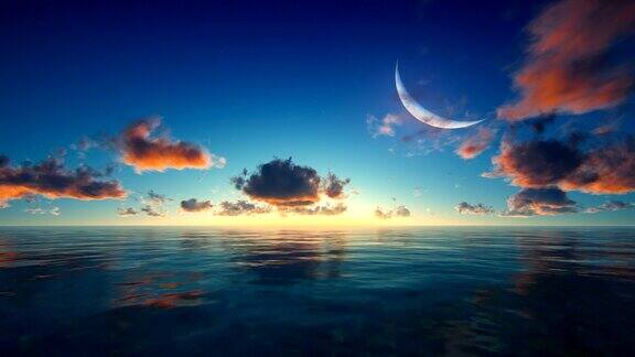 热带海洋上的日落日出