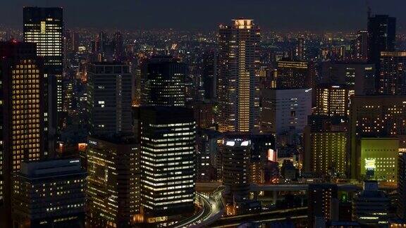 4K延时:大阪市景夜间收费公路和照明建筑
