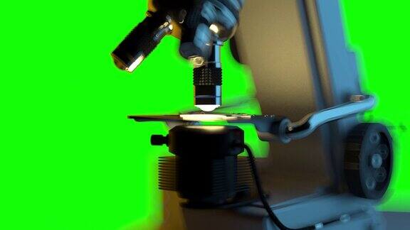 4K60fps科学研究概念-电子显微镜工作时自动隔离在绿色屏幕上chromakey使用超高清3D动画