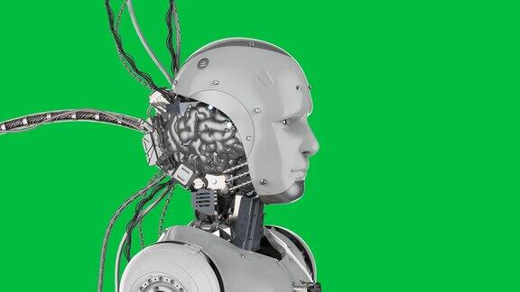 带有人工智能大脑和电线的机器人