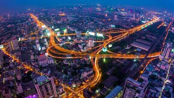从白天到夜晚的高速公路城市景观时间流逝曼谷泰国
