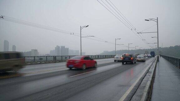 雨天武汉市交通桥道路全景4k中国