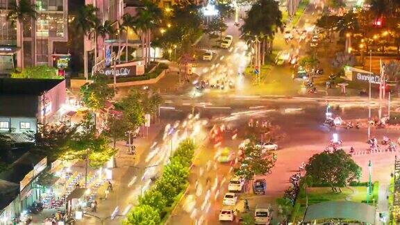 越南胡志明市交通夜景延时