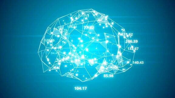 带有数字循环背景的蓝色人工大脑