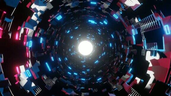 科幻风格的蓝色隧道与循环完美的科技和网络空间背景